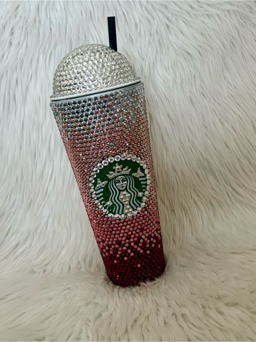 NWOT Customized Pink, Clear and Burgundy Crystal Rhinestone Starbucks Cold Cup